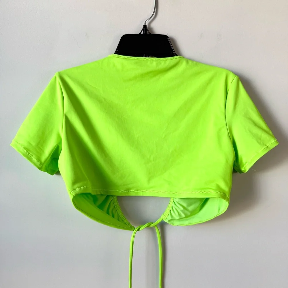 Skims Swim Ruched T-Shirt Crop Top Neon Green S - Picture 5 of 8